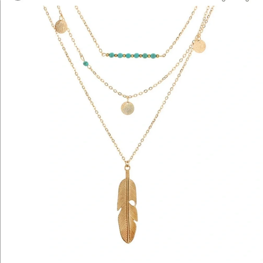 Boho Feather Multilayer Necklace - Picture 1 of 4